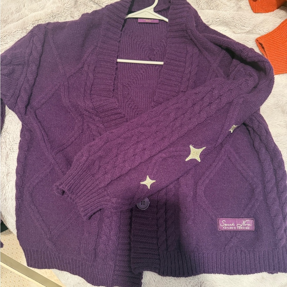Purple Cable-Knit Women's Cardigan Sweater -
